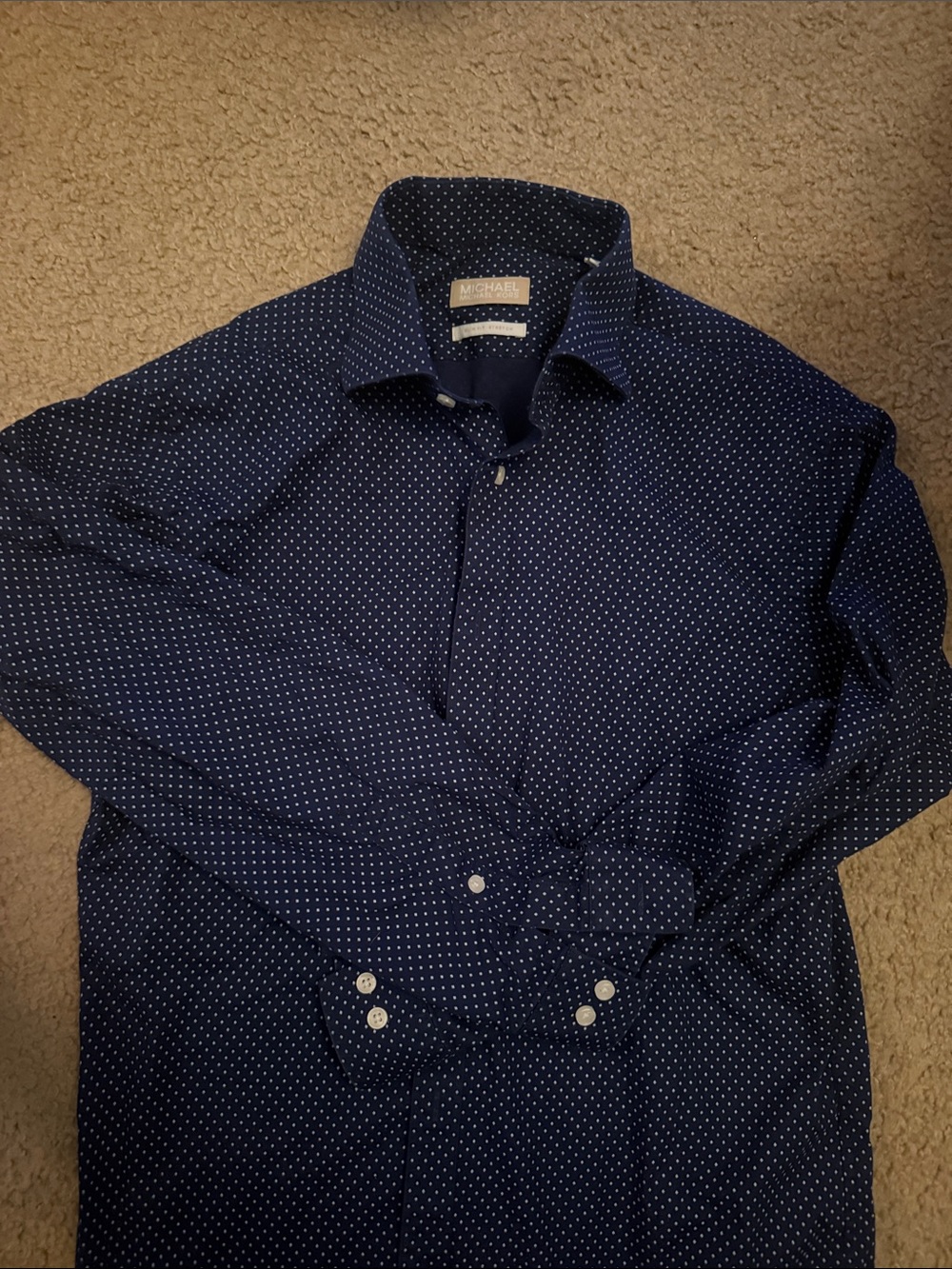 Michael Kors Navy Blue Dot-Pattern Dress Shirt